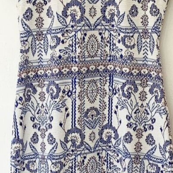 Anthropologie Dress Large Petite Blue Short Sleeve Midi Mock Neck Stretch Knit - Picture 5 of 7